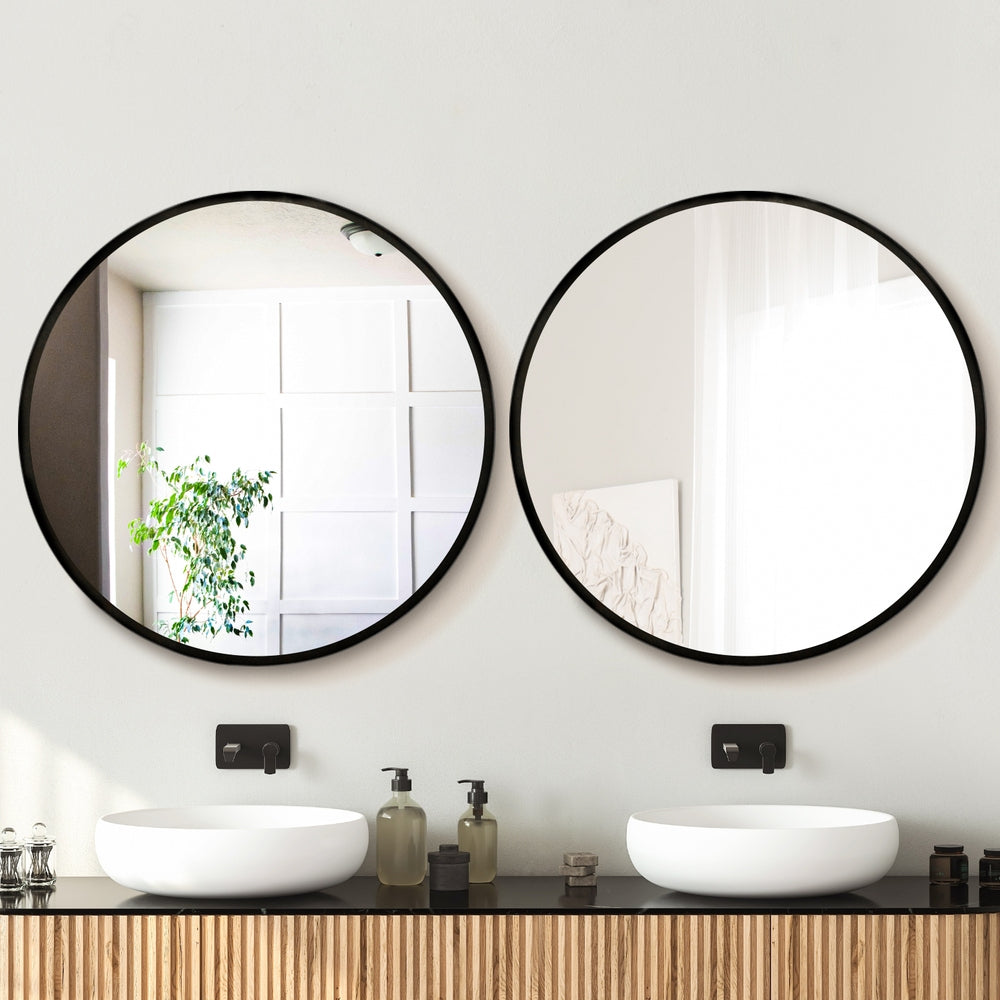 Embellir 2 Wall Mirror Makeup 90cm Home Decor Framed Mirrors Bathroom Round Black-6