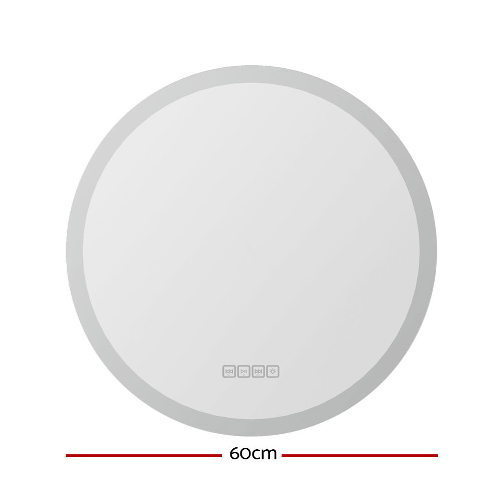 Embellir Bluetooth LED Wall Mirror With Light 60CM Bathroom Decor Round Mirrors-1