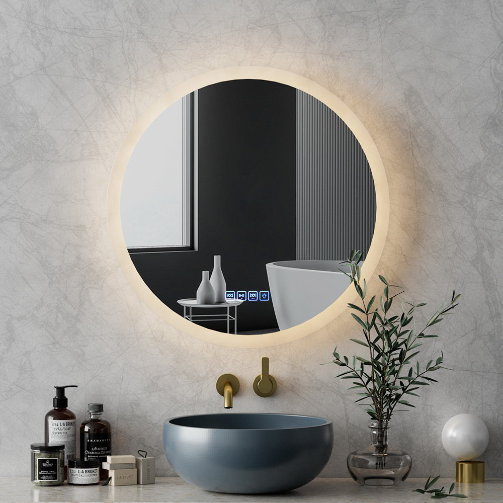 Embellir Bluetooth LED Wall Mirror With Light 60CM Bathroom Decor Round Mirrors-3