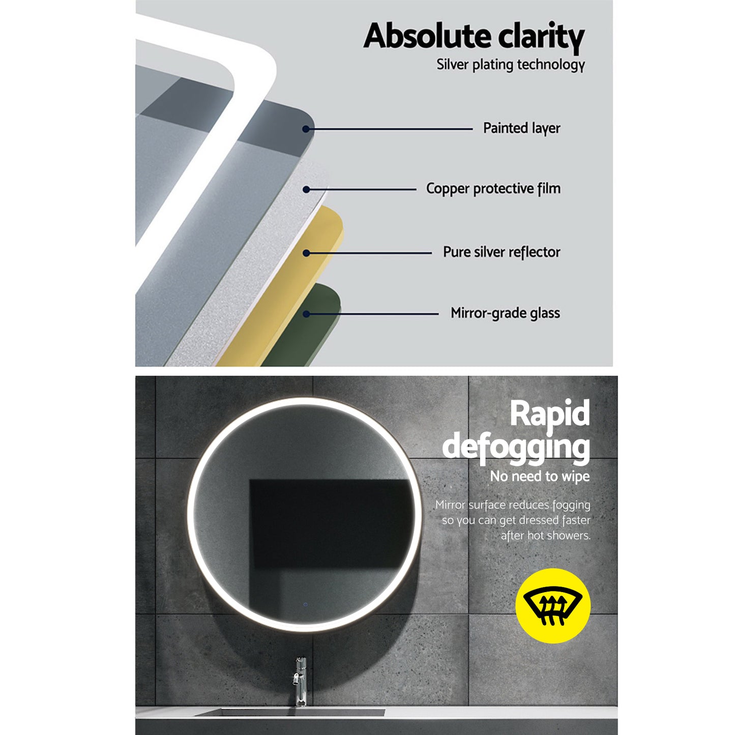 Embellir 2 Wall Mirror 80cm with Led light Makeup Home Decor Bathroom Round Vanity-3