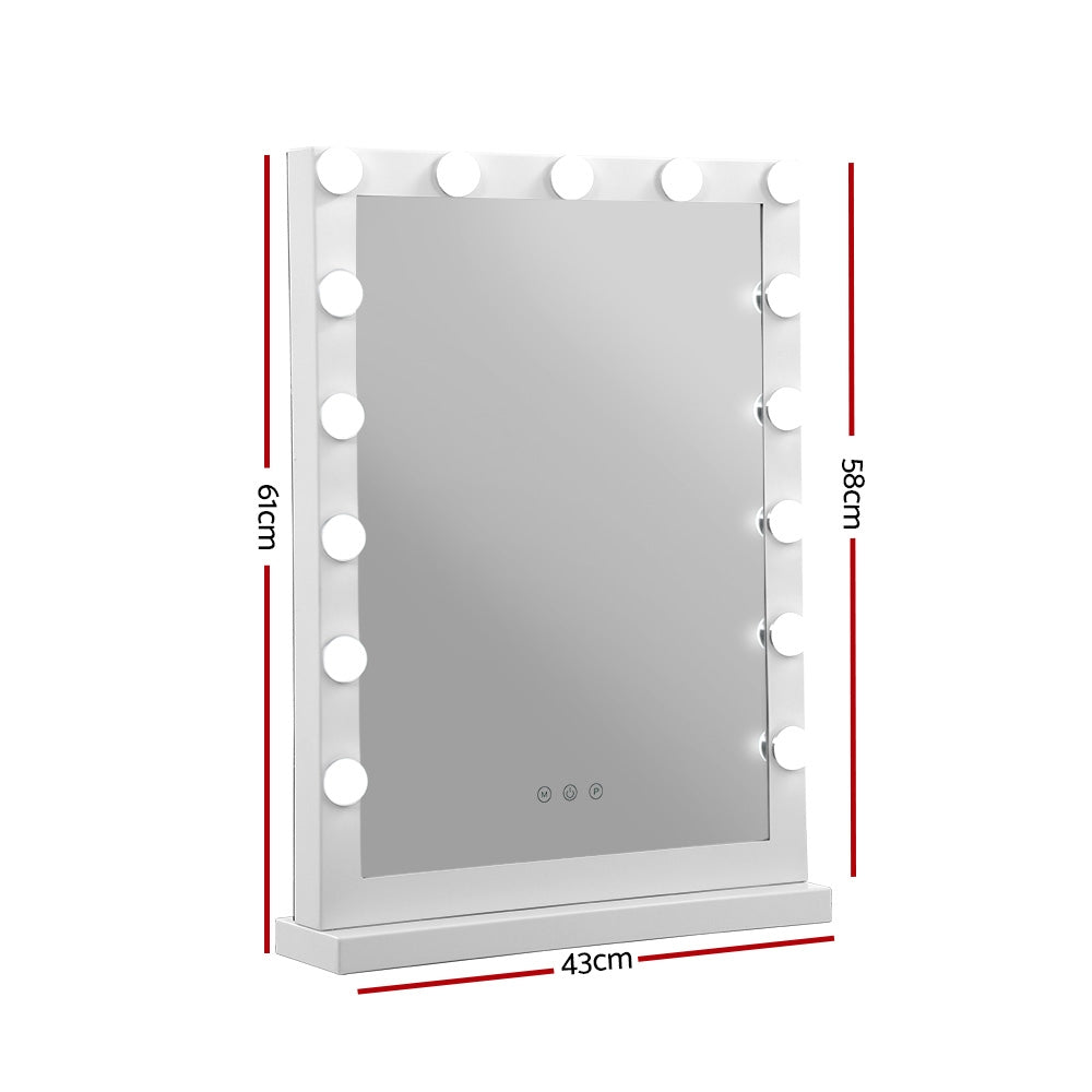 Embellir Makeup Mirror 43x61cm Hollywood Vanity with LED Light Tabletop White-1