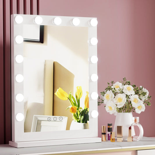 Embellir Makeup Mirror 43x61cm Hollywood Vanity with LED Light Tabletop White-0