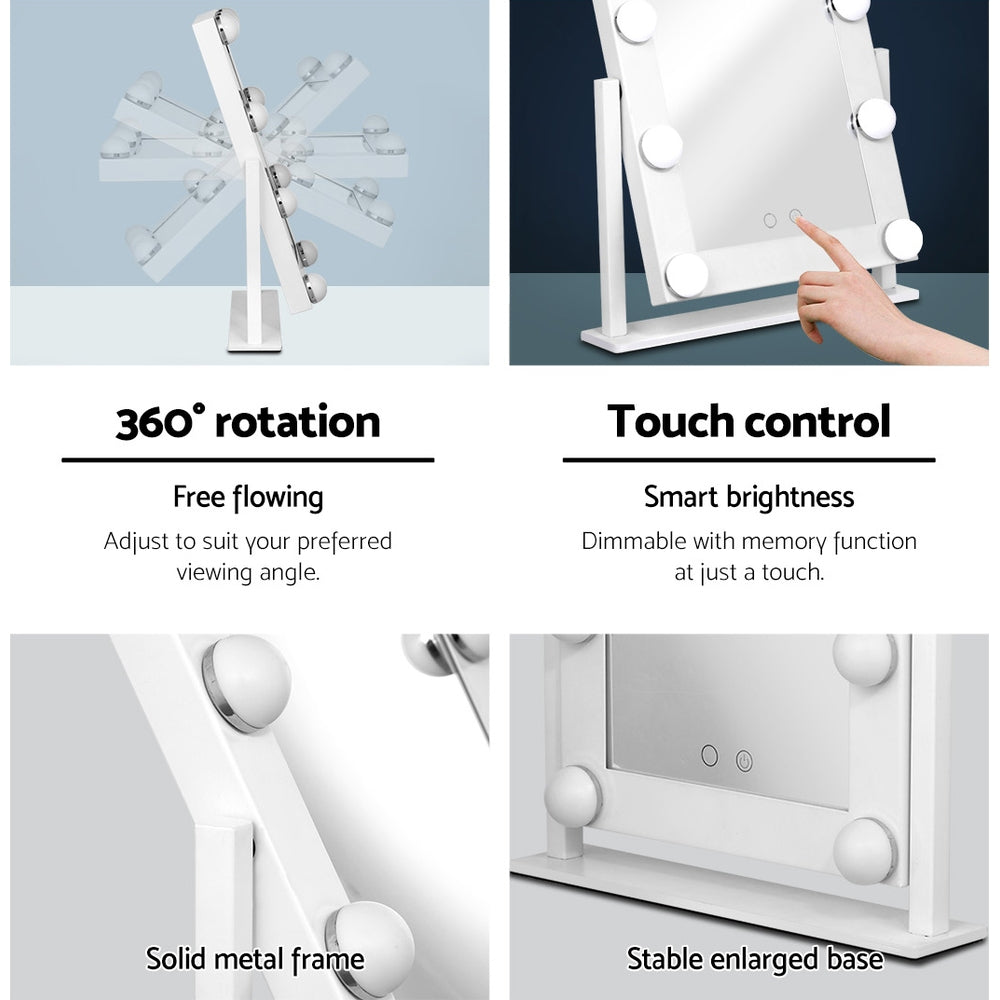 Embellir Makeup Mirror 30x38cm Hollywood Vanity with LED Light Rotation Tabletop-5