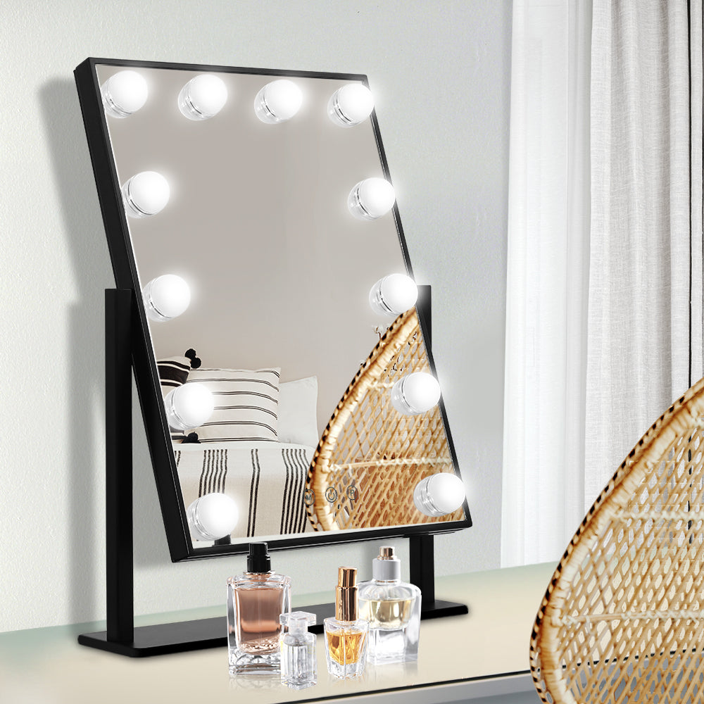 Embellir Makeup Mirror 30x48cm Hollywood Vanity with LED Light Rotation Tabletop-6