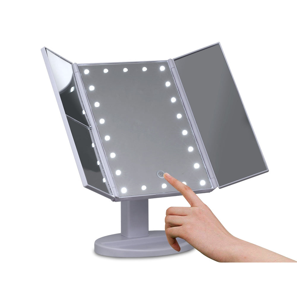 Embellir Tri-fold Makeup Mirror 1X2X3X Magnifying with LED Light Travel Portable-2