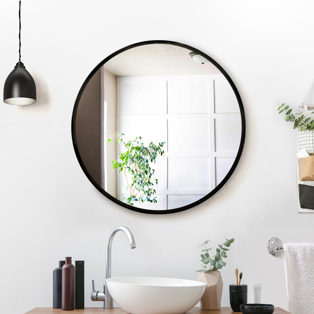 Embellir Wall Mirror Makeup 50cm Home Decor Framed Mirrors Bathroom Round Black-6