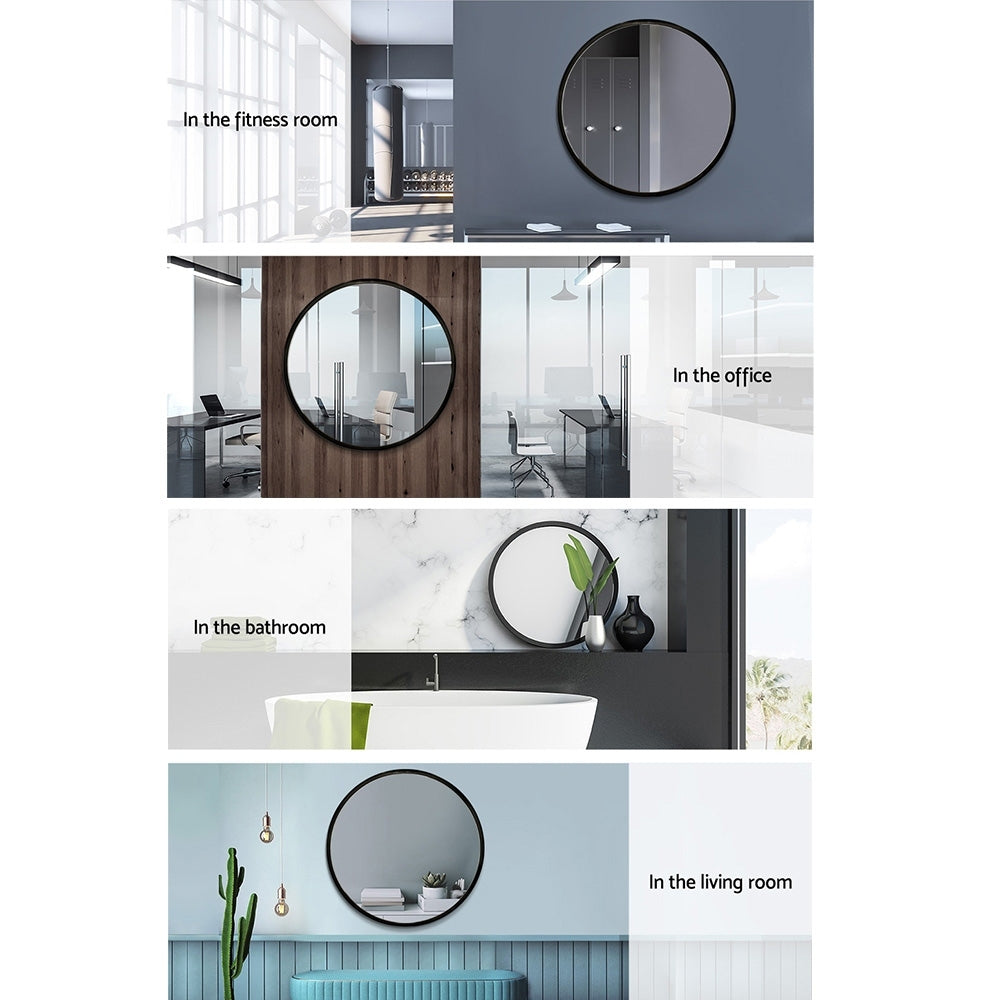 Embellir Wall Mirror Makeup 70cm Home Decor Framed Mirrors Bathroom Round Black-5