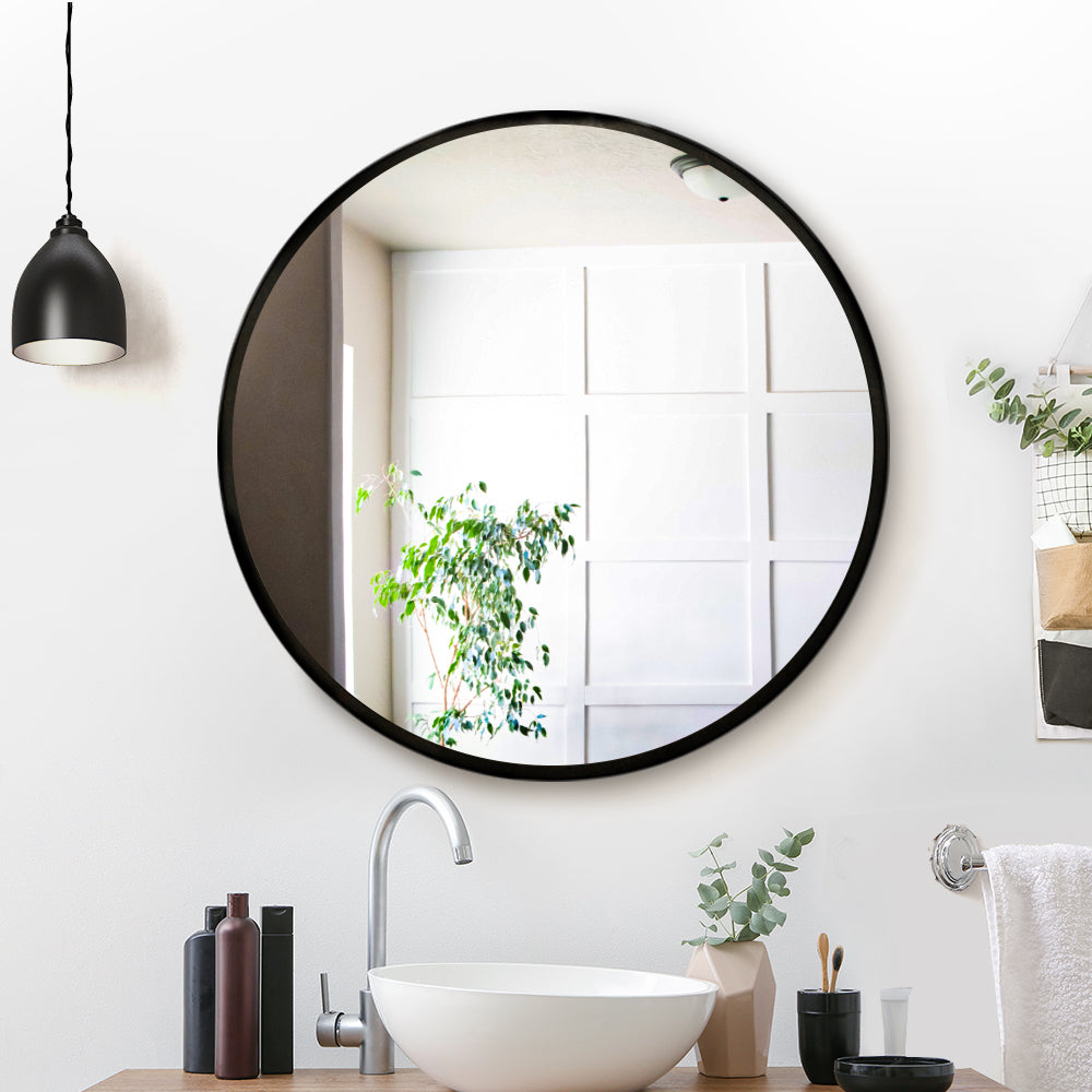 Embellir Wall Mirror Makeup 70cm Home Decor Framed Mirrors Bathroom Round Black-6