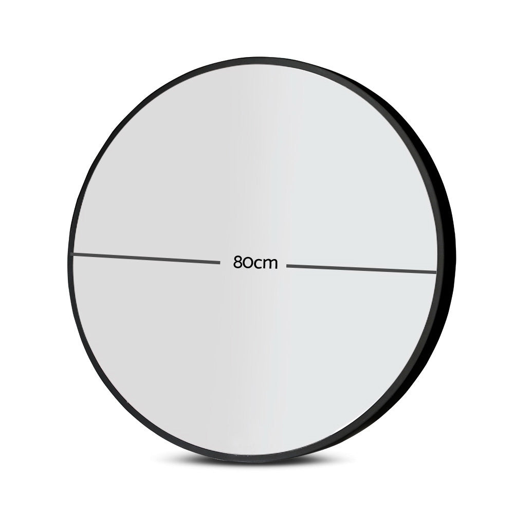 Embellir Wall Mirror Makeup 80cm Home Decor Framed Mirrors Bathroom Round Black-1