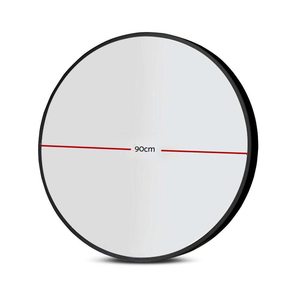 Embellir Wall Mirror Makeup 90cm Home Decor Framed Mirrors Bathroom Round Black-1