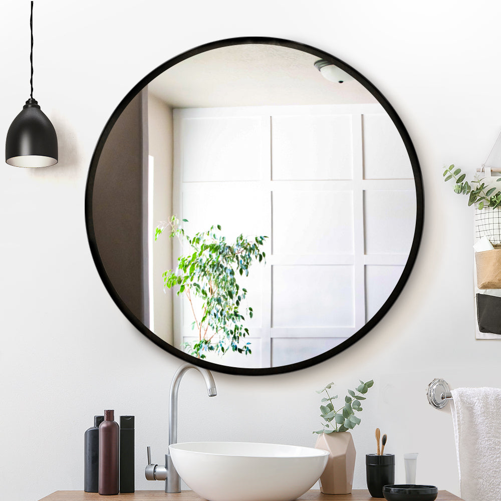 Embellir Wall Mirror Makeup 90cm Home Decor Framed Mirrors Bathroom Round Black-6