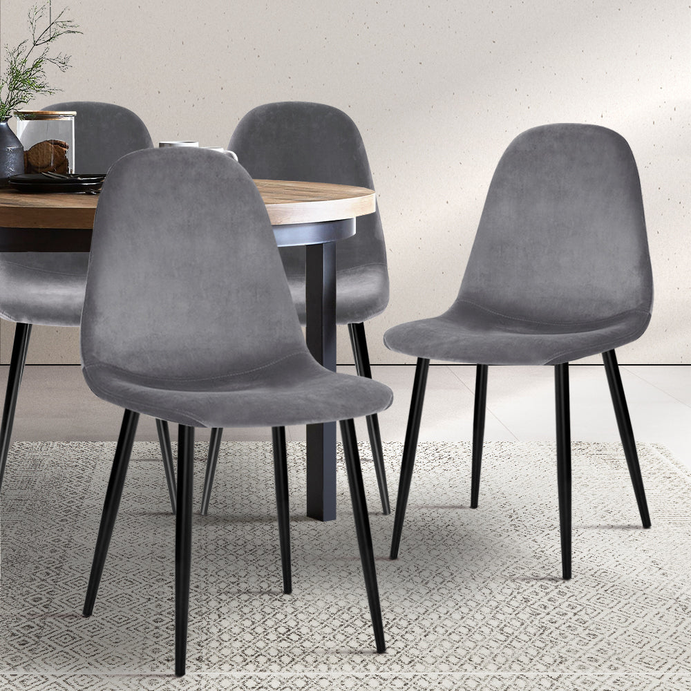 Artiss Dining Chairs Set of 4 Velvet Curved Slope Grey-7