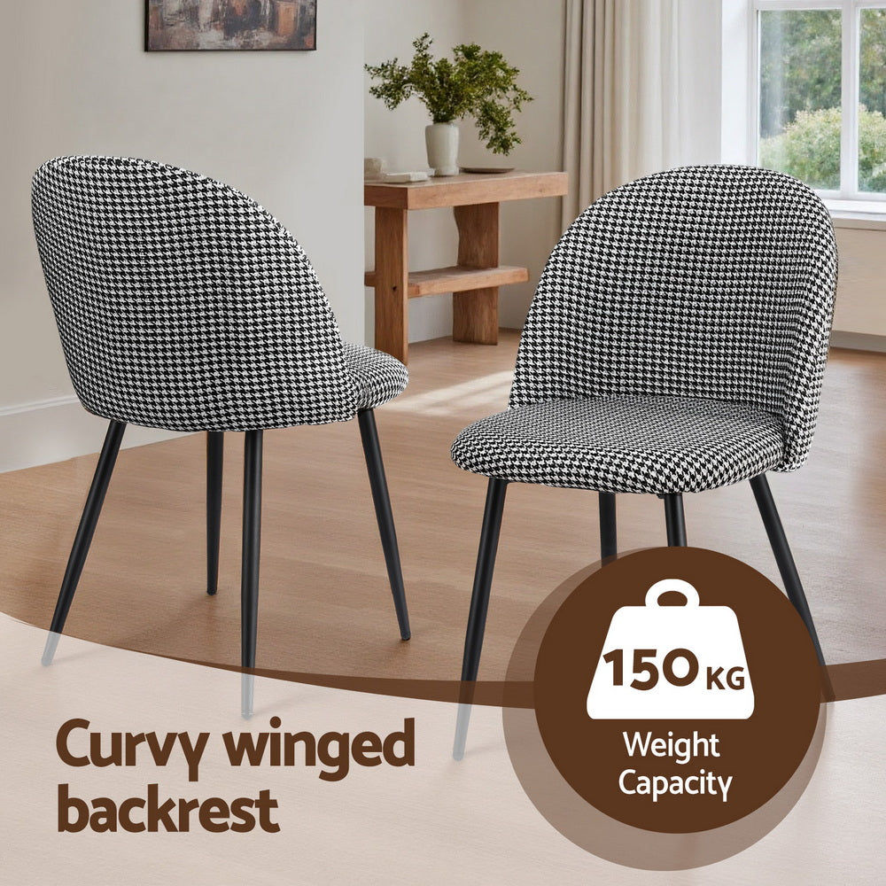 Artiss Dining Chairs Set of 2 Linen Solid Curved Houndstooth-3