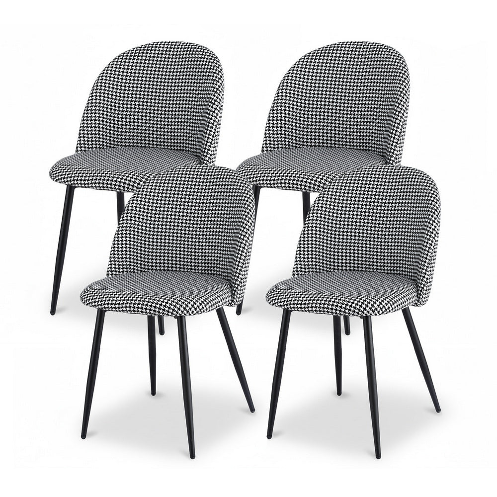 Artiss Dining Chairs Set of 4 Linen Solid Curved Houndstooth-0