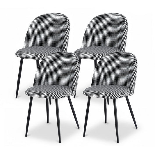Artiss Dining Chairs Set of 4 Linen Solid Curved Houndstooth-0