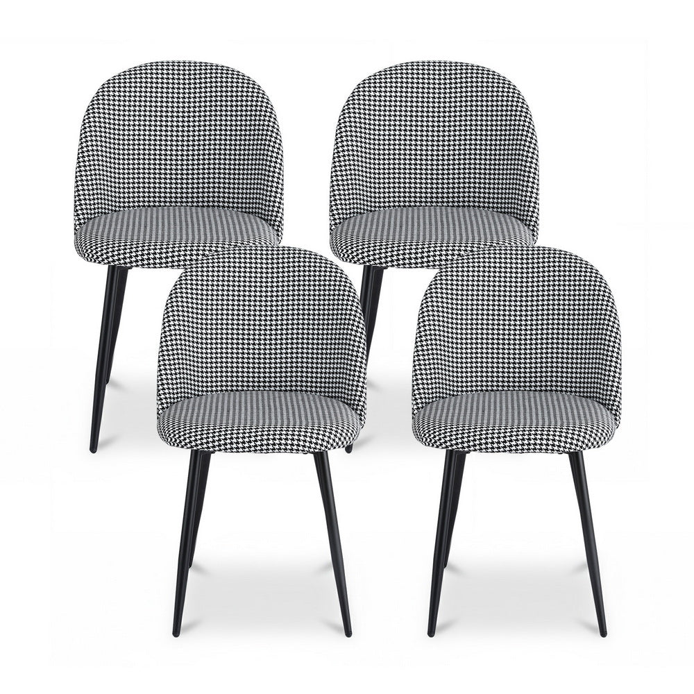 Artiss Dining Chairs Set of 4 Linen Solid Curved Houndstooth-2