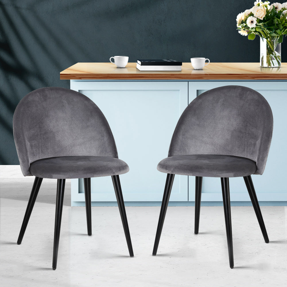 Artiss Dining Chairs Set of 2 Velvet Solid Curved Dark Grey-7