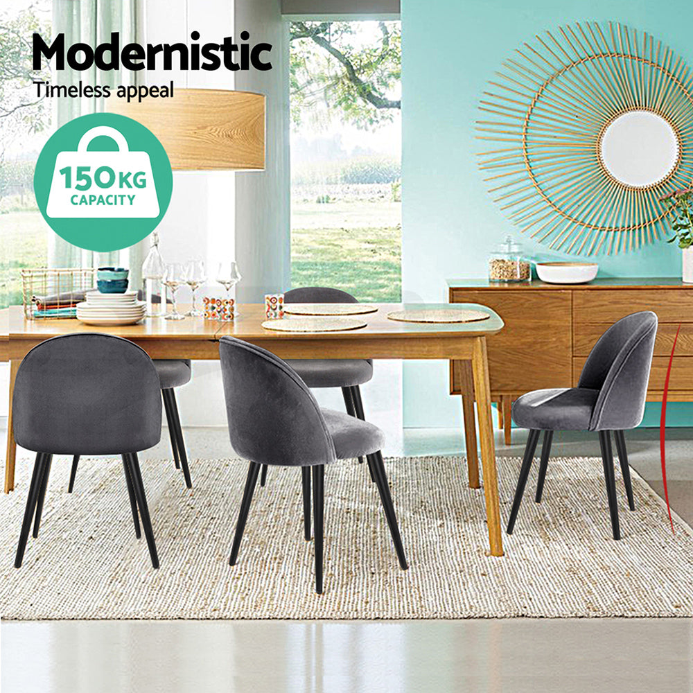 Artiss Dining Chairs Set of 4 Velvet Solid Curved Dark Grey-3