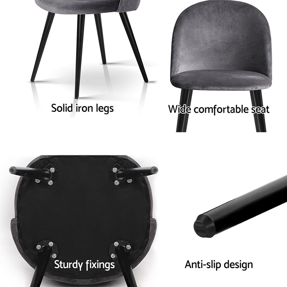 Artiss Dining Chairs Set of 4 Velvet Solid Curved Dark Grey-4