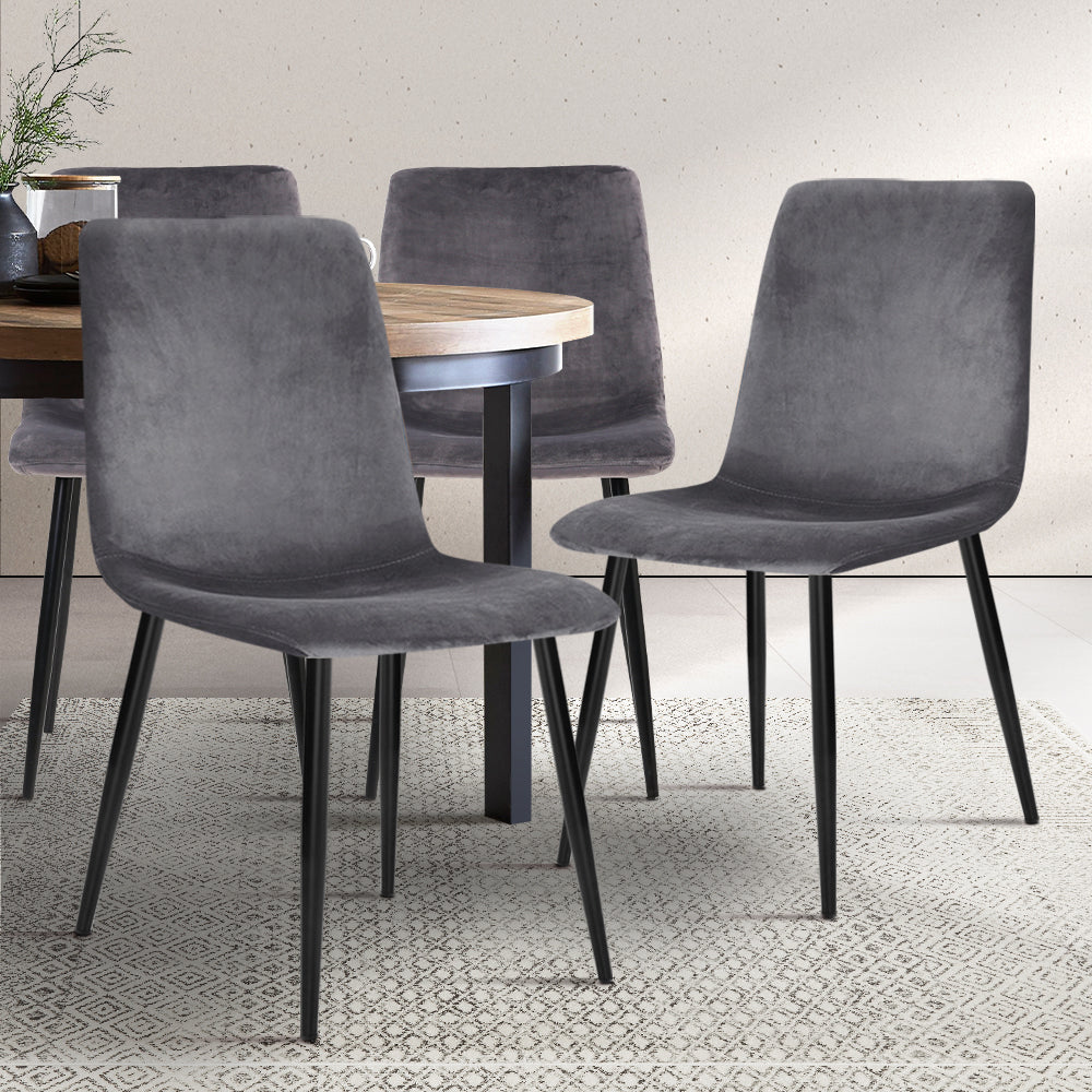 Artiss Dining Chairs Set of 4 Velvet Horizontal Slope Grey-7