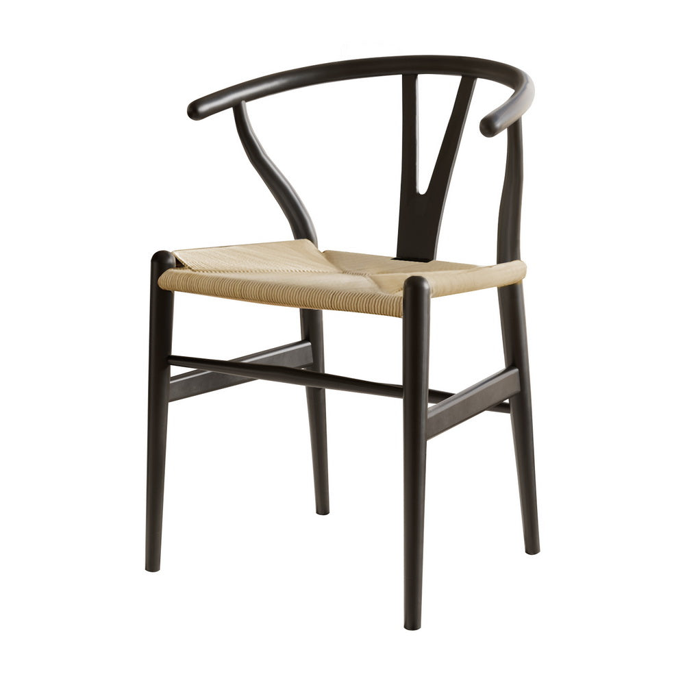 1x Artiss Dining Chair Wooden Rattan Wishbone Black-0