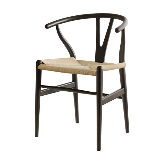 1x Artiss Dining Chair Wooden Rattan Wishbone Black-0