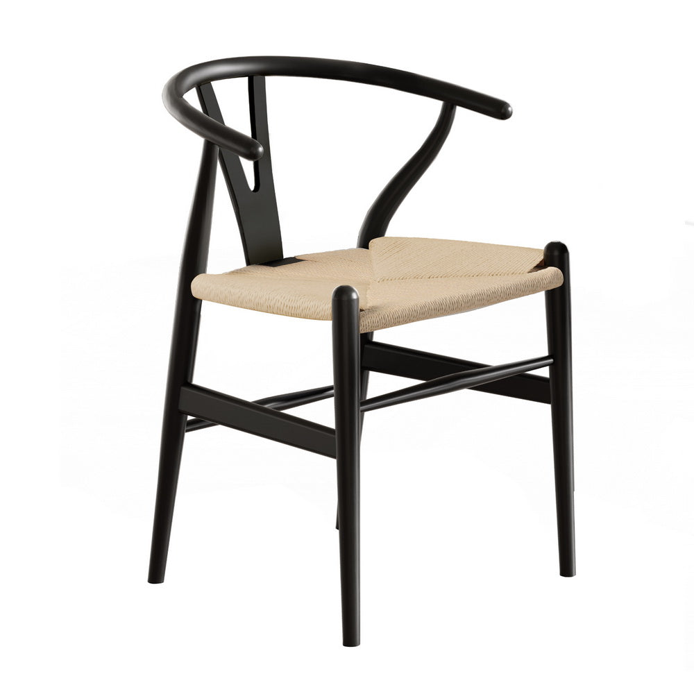 1x Artiss Dining Chair Wooden Rattan Wishbone Black-2