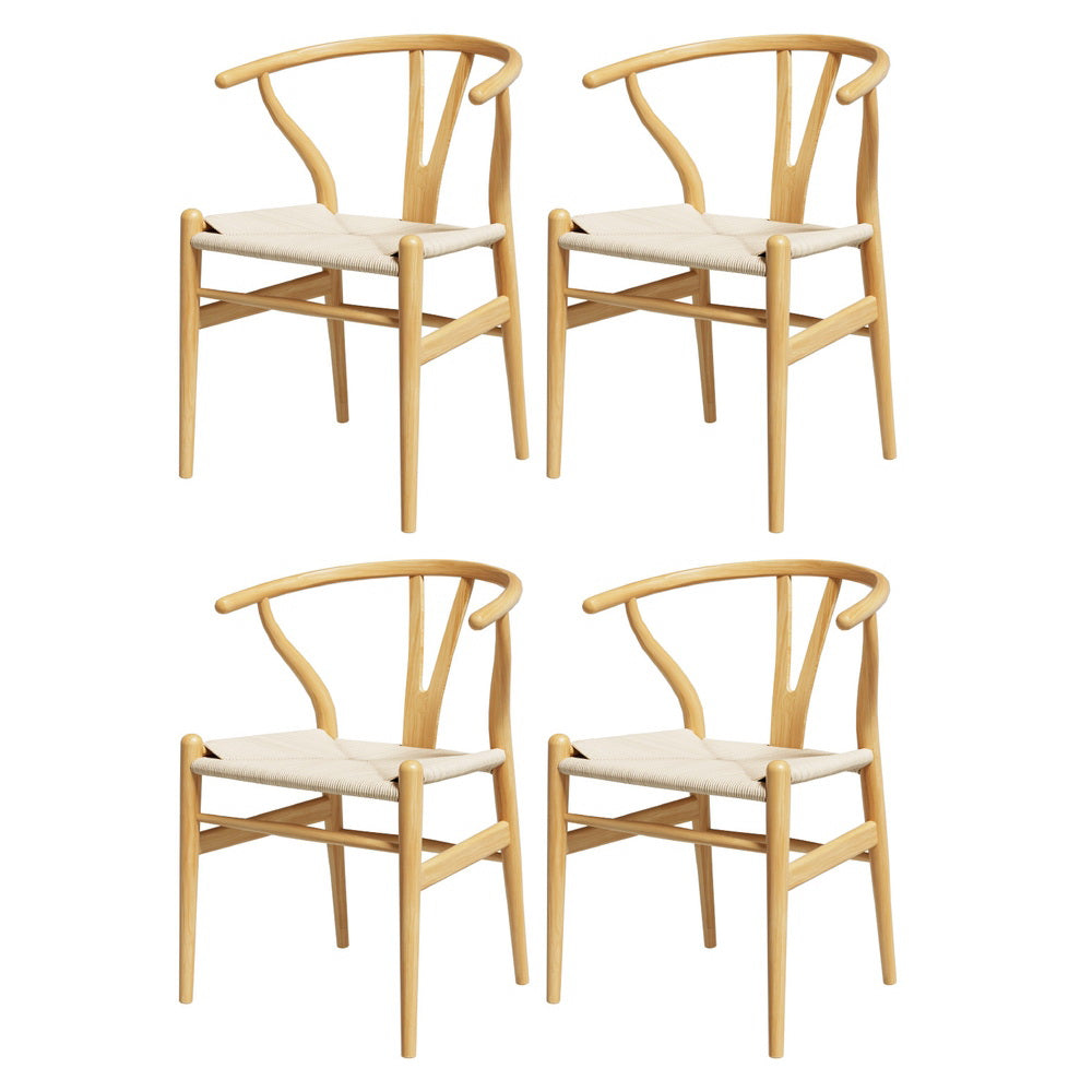 1 Set of 4 Artiss Dining Chairs Wooden Rattan Seat Wishbone Back-0