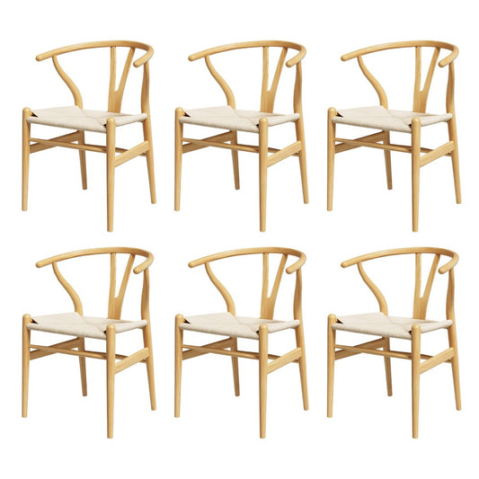 1 Set of 6 Artiss Dining Chairs Wooden Rattan Seat Wishbone Back-0