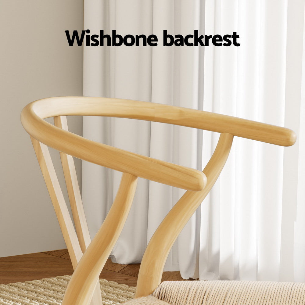 1 Set of 6 Artiss Dining Chairs Wooden Rattan Seat Wishbone Back-4