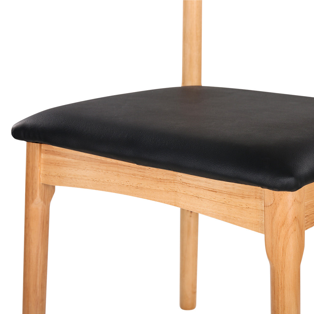 Artiss Dining Chair Rubber Wood Leather Seat Black-2