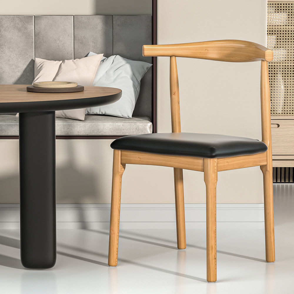 Artiss Dining Chair Rubber Wood Leather Seat Black-4