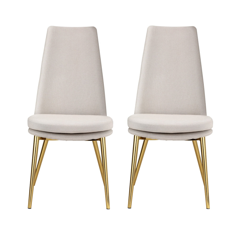 Artiss Dining Chairs Set of 2 Linen Fabric High Back Beige-2