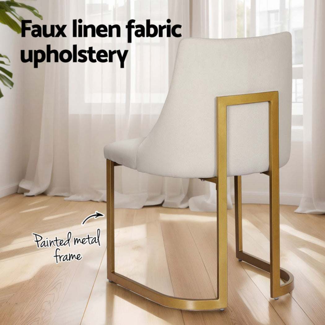 Artiss Dining Chairs Set of 4 Linen Fabric Frame Beige-4