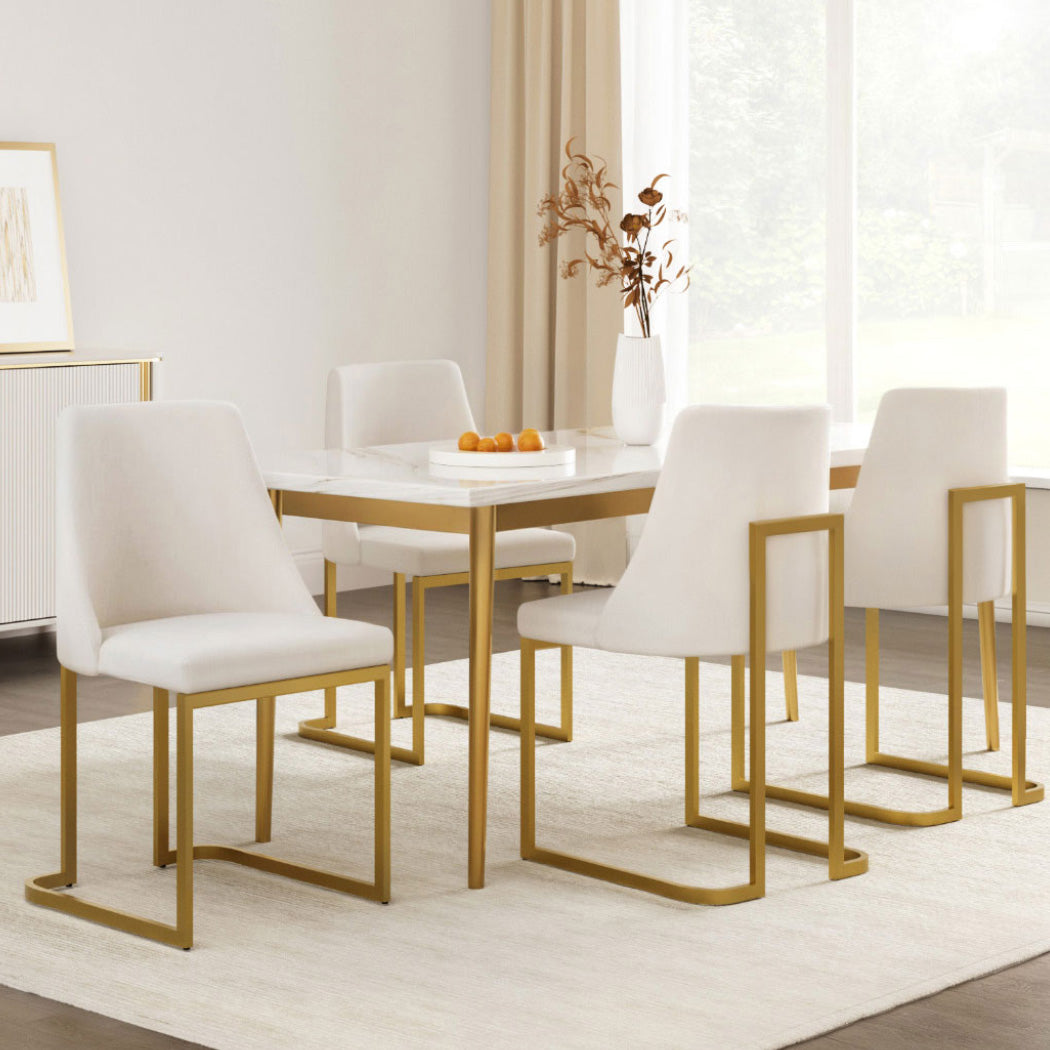 Artiss Dining Chairs Set of 4 Linen Fabric Frame Beige-6