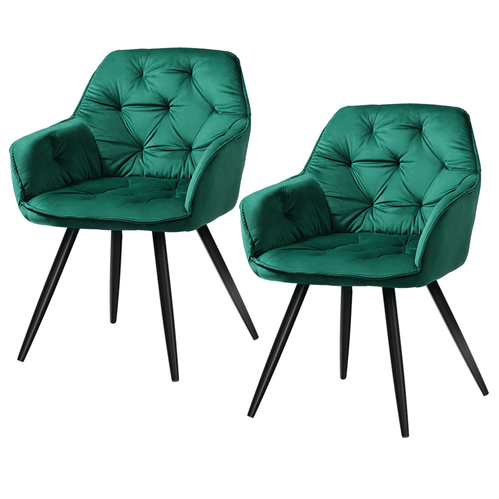 Artiss Dining Chairs Set of 2 Velvet Diamond Tufted Armchair Green-0