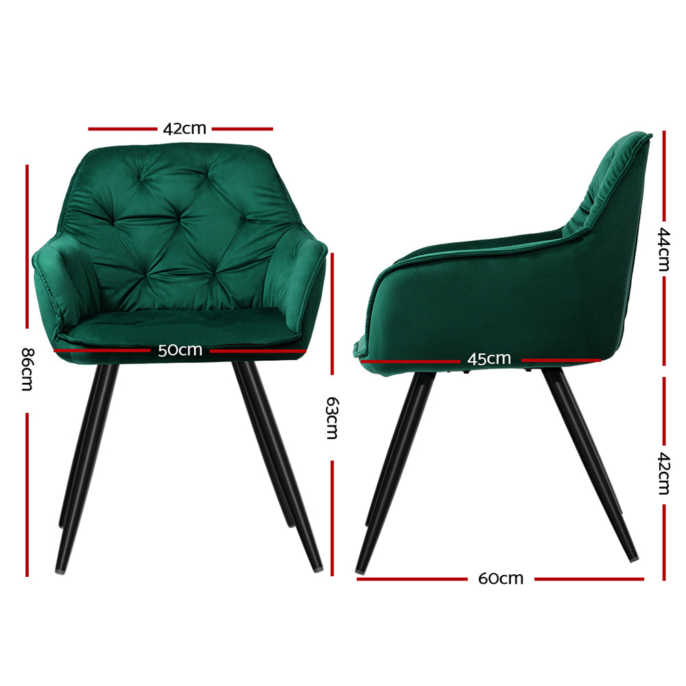 Artiss Dining Chairs Set of 2 Velvet Diamond Tufted Armchair Green-1