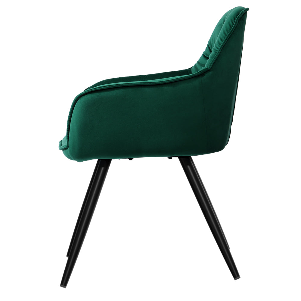 Artiss Dining Chairs Set of 2 Velvet Diamond Tufted Armchair Green-3