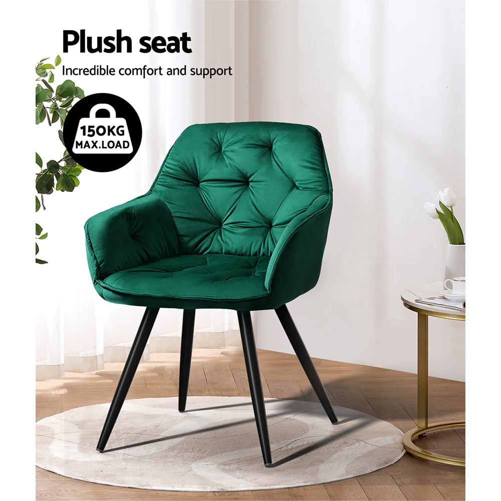 Artiss Dining Chairs Set of 2 Velvet Diamond Tufted Armchair Green-5