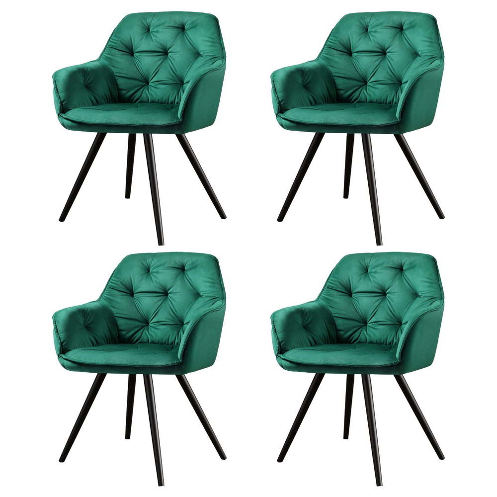 Artiss Dining Chairs Set of 4 Velvet Diamond Tufted Armchair Green-0