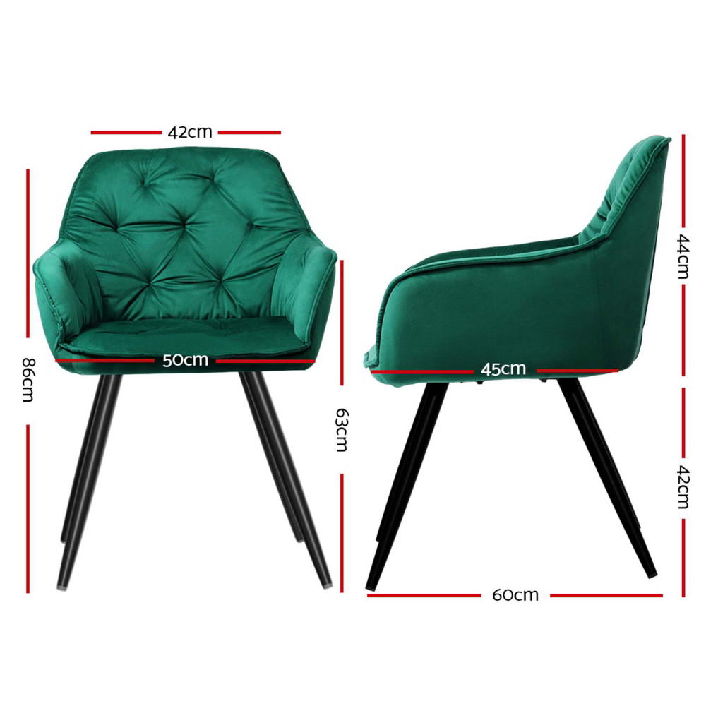 Artiss Dining Chairs Set of 4 Velvet Diamond Tufted Armchair Green-1