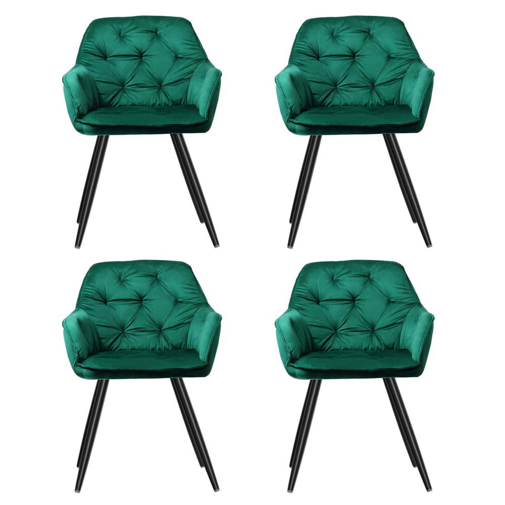 Artiss Dining Chairs Set of 4 Velvet Diamond Tufted Armchair Green-2