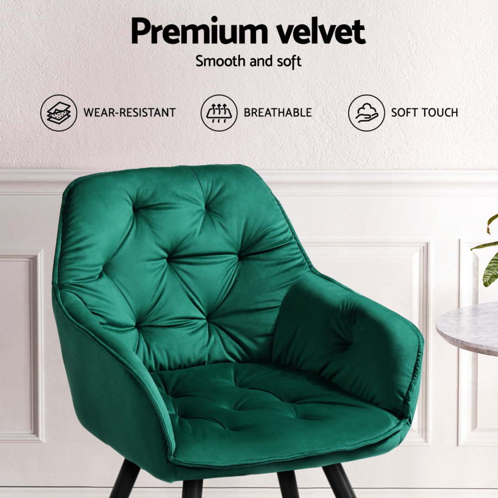 Artiss Dining Chairs Set of 4 Velvet Diamond Tufted Armchair Green-4