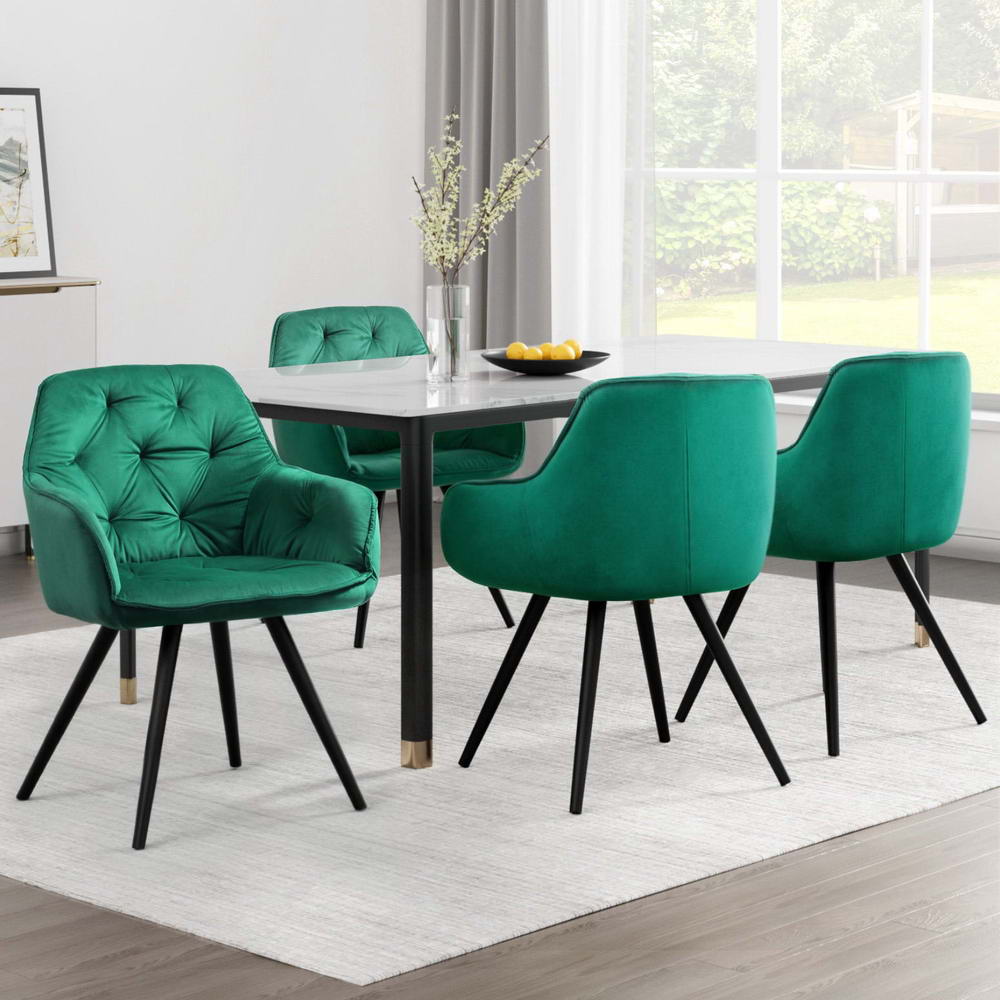 Artiss Dining Chairs Set of 4 Velvet Diamond Tufted Armchair Green-6