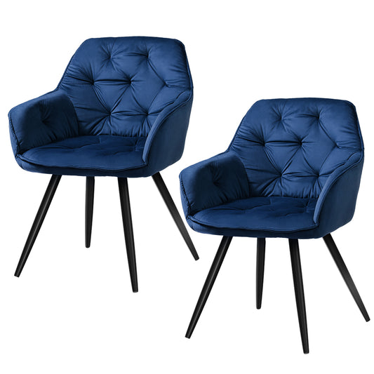 Artiss Dining Chairs Set of 2 Velvet Diamond Tufted Armchair Blue-0