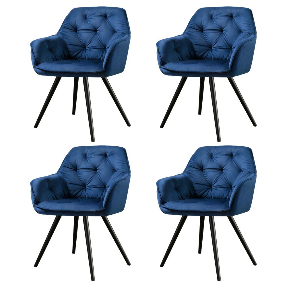 Artiss Dining Chairs Set of 4 Velvet Diamond Tufted Armchair Blue-0