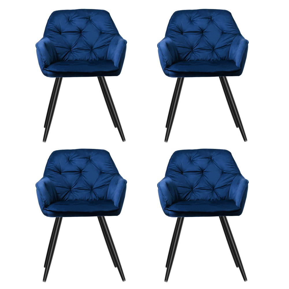 Artiss Dining Chairs Set of 4 Velvet Diamond Tufted Armchair Blue-2