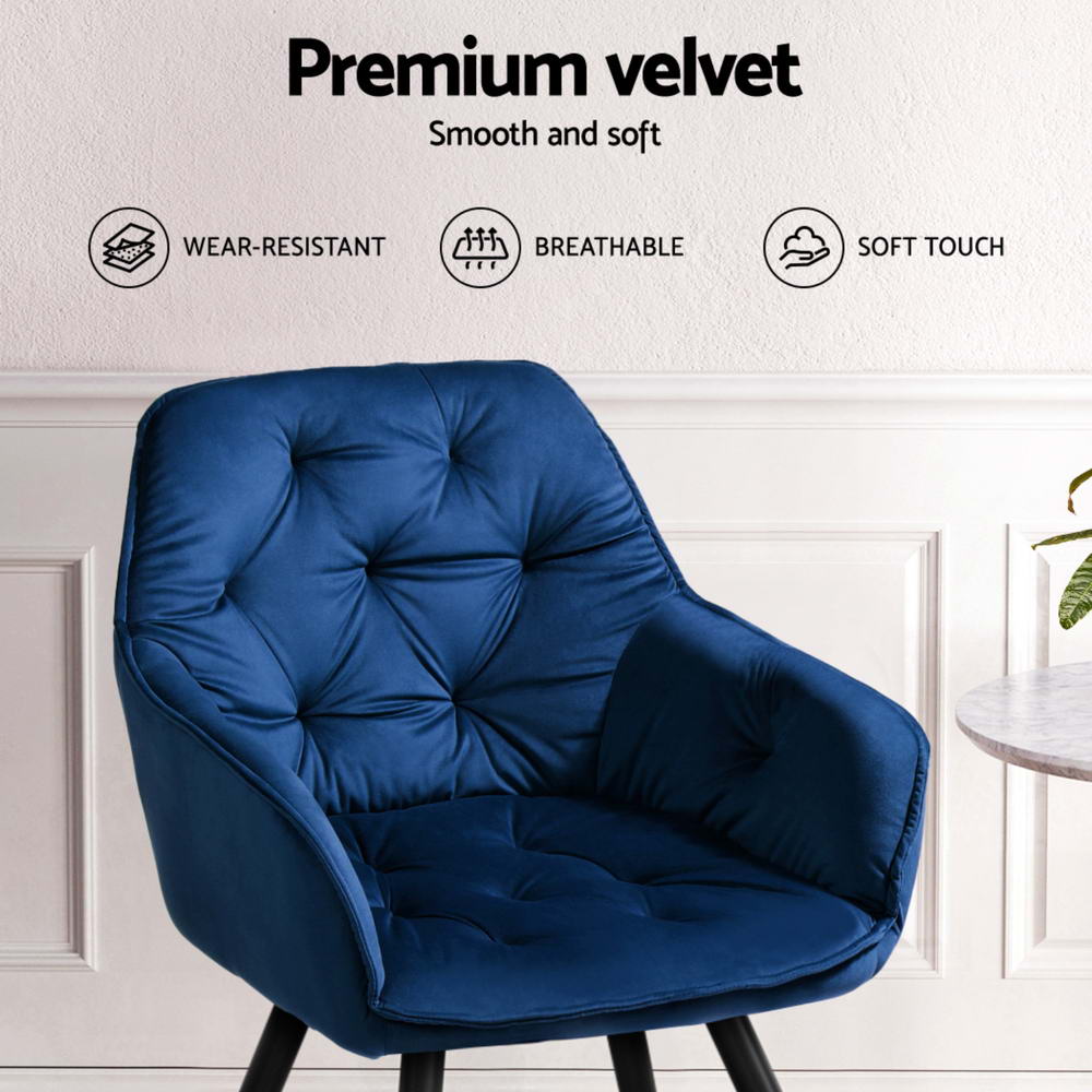 Artiss Dining Chairs Set of 4 Velvet Diamond Tufted Armchair Blue-4