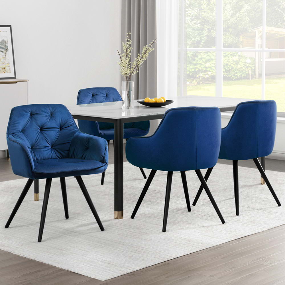 Artiss Dining Chairs Set of 4 Velvet Diamond Tufted Armchair Blue-6