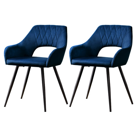 Artiss Dining Chairs Set of 2 Velvet Hollow Armchair Blue-0